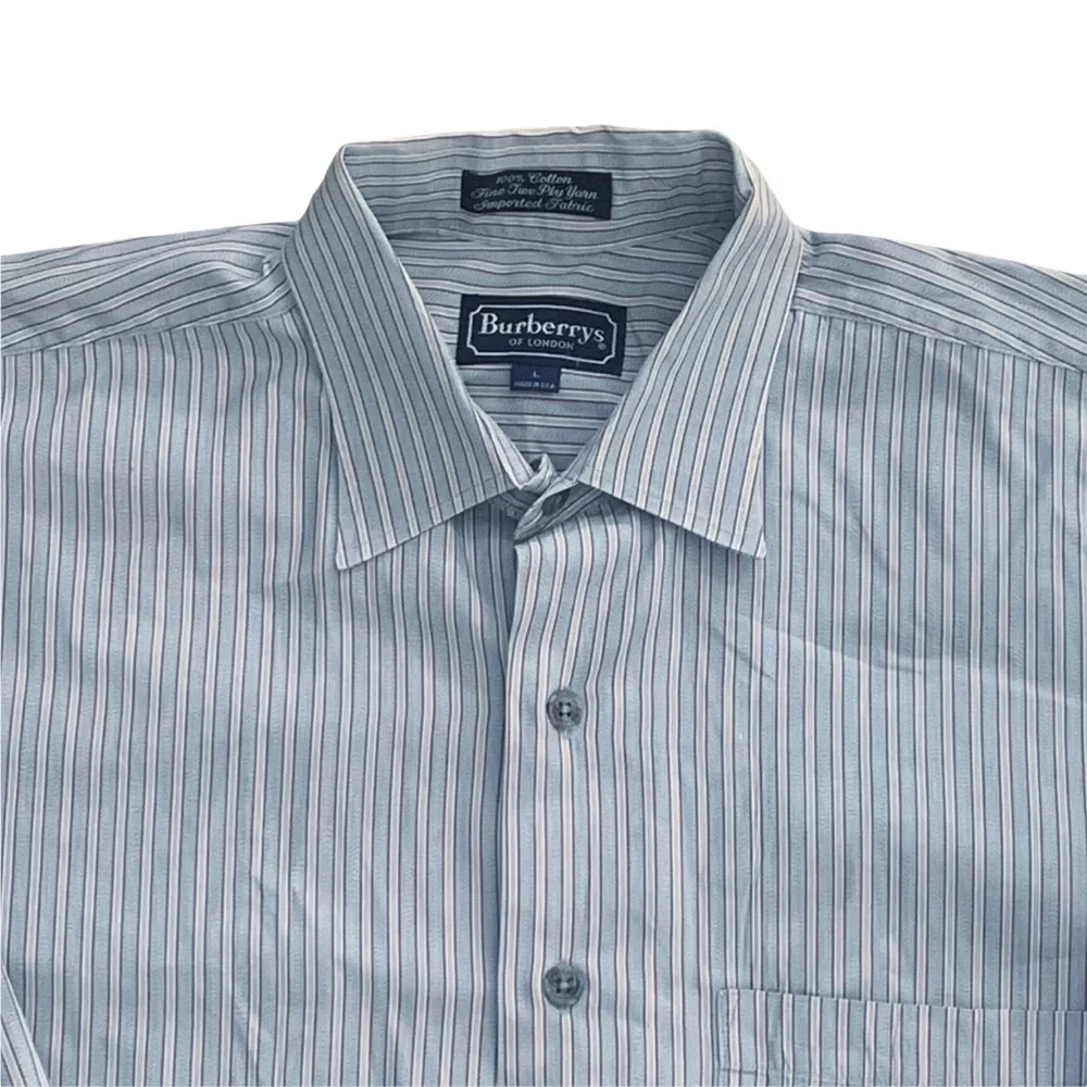 Vintage Burberrys of London Sky Blue Striped Button Down‎ Shirt Size Large